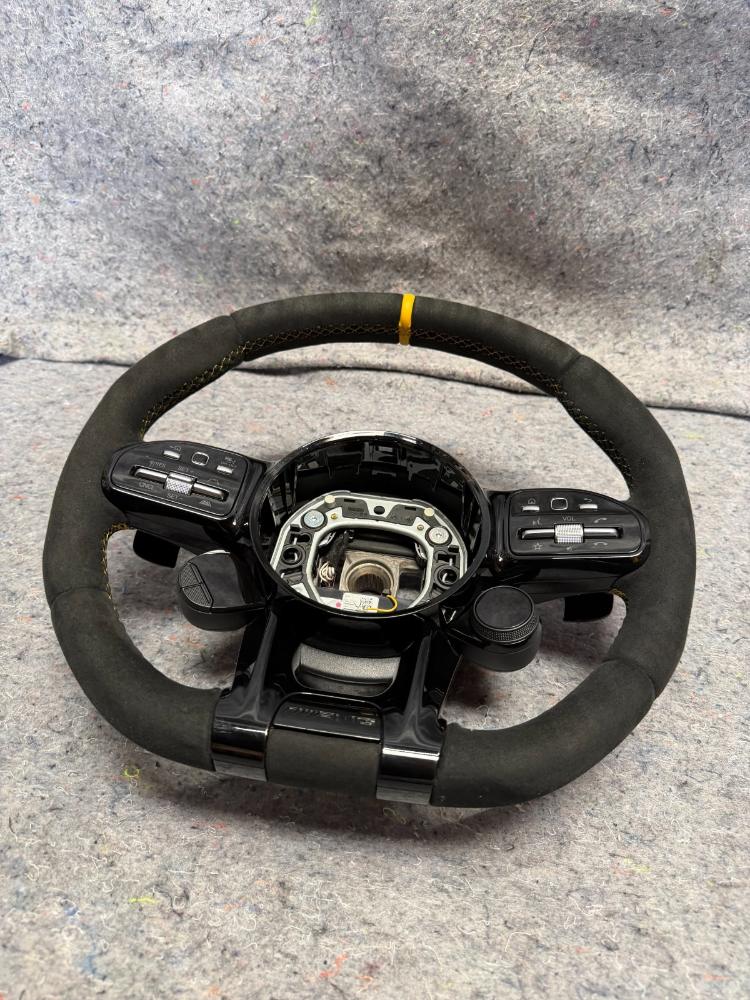 Mercedes Benz AMG GTR Steering Wheel Flate Bottom Yellow Stitching OEM – photo 1